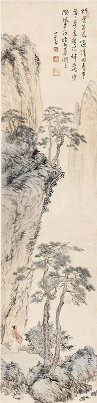 近现代 傅儒-松树人物图轴 30x124cm